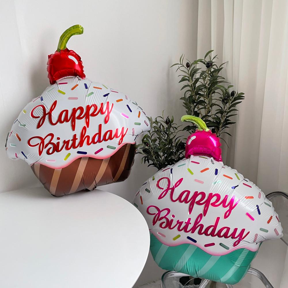 해피벌스데이 생일 체리 컵케이크 은박 풍선 셀프생일상 꾸미기
