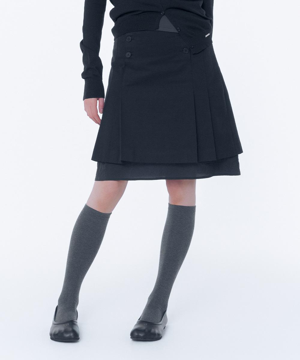 Layered pleats midi skirt BLACK