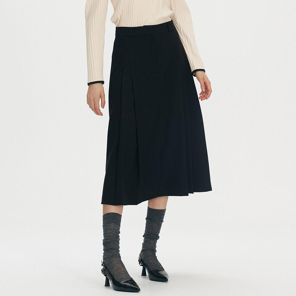 Side pleated midi skirt - Black