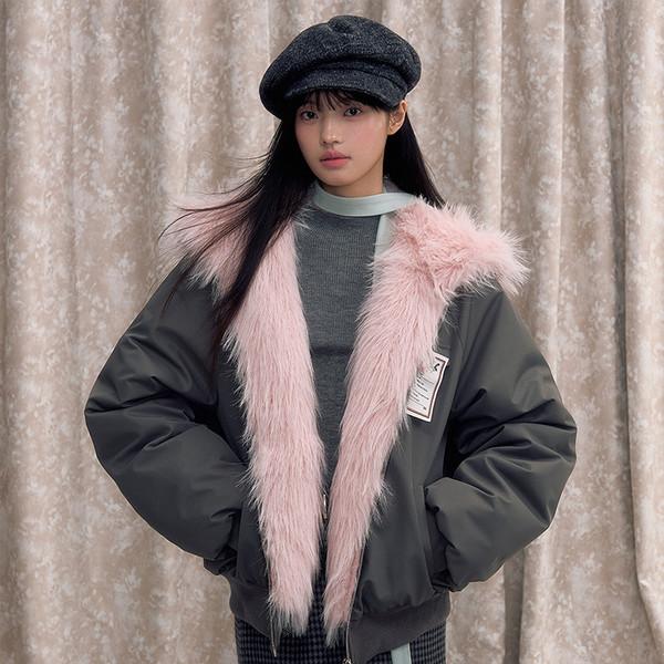 Pastel Fur Lining Zip-Up Hoodie
