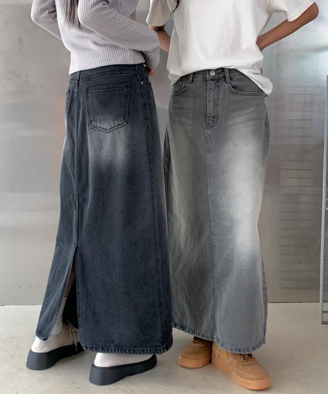 데일리쥬 [10만장판매/MADE] 데모스 워싱 데님 롱 스커트 (데님/면)