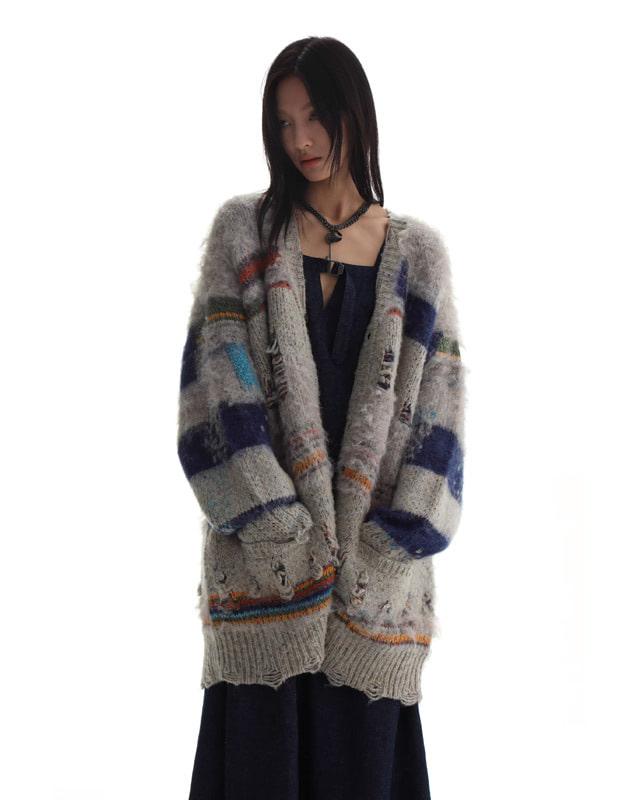 MASONPRINCE 데미지 니트 가디건/폴로 스웨터 (2 컬러)