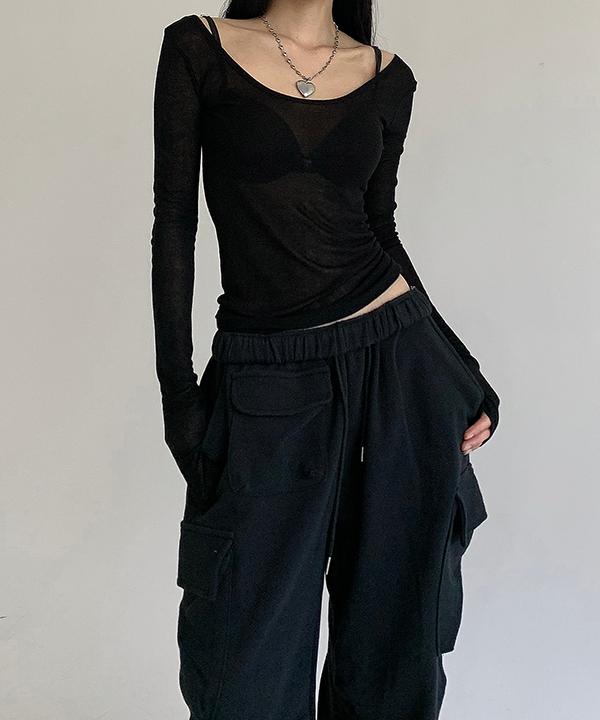 모레이스 [2천장돌파/당일배송]페이퍼 시스루 간절기 브이넥 맥시 롱슬리브 슬림 티셔츠 탑(블랙,연그레이,화이트)