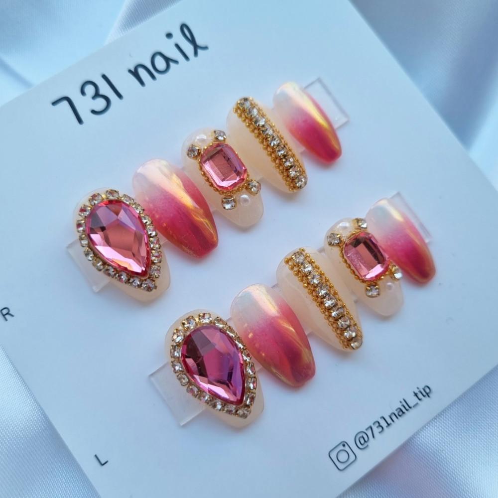 엔틱 로즈 수제 네일팁 파우더네일 그라데이션 네일 네일아트 셀프네일 화려한네일