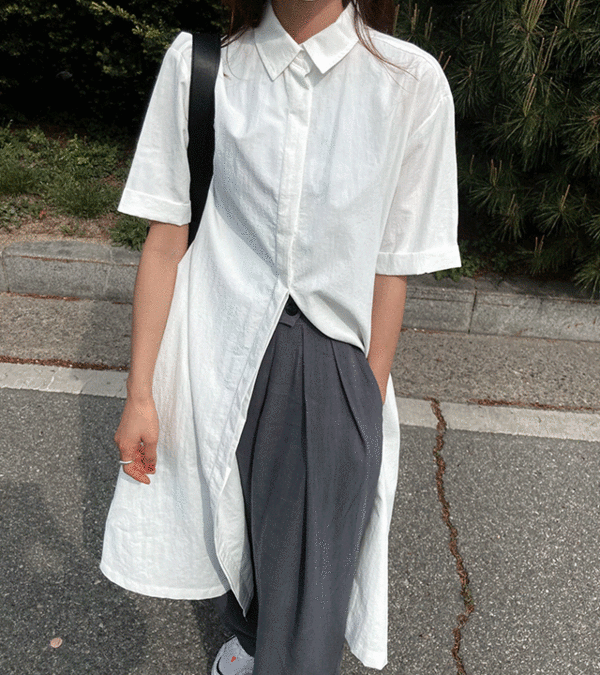 히든버튼 롱 셔츠 원피스