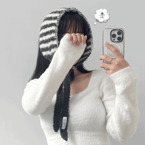 어나더뷰 [소두핏✨] 오즈 스트라이프 니트 귀도리 귀마개 스트랩 단가라 줄무늬 부클 방한 뜨개 귀덮개 보넷 겨울 no.2439