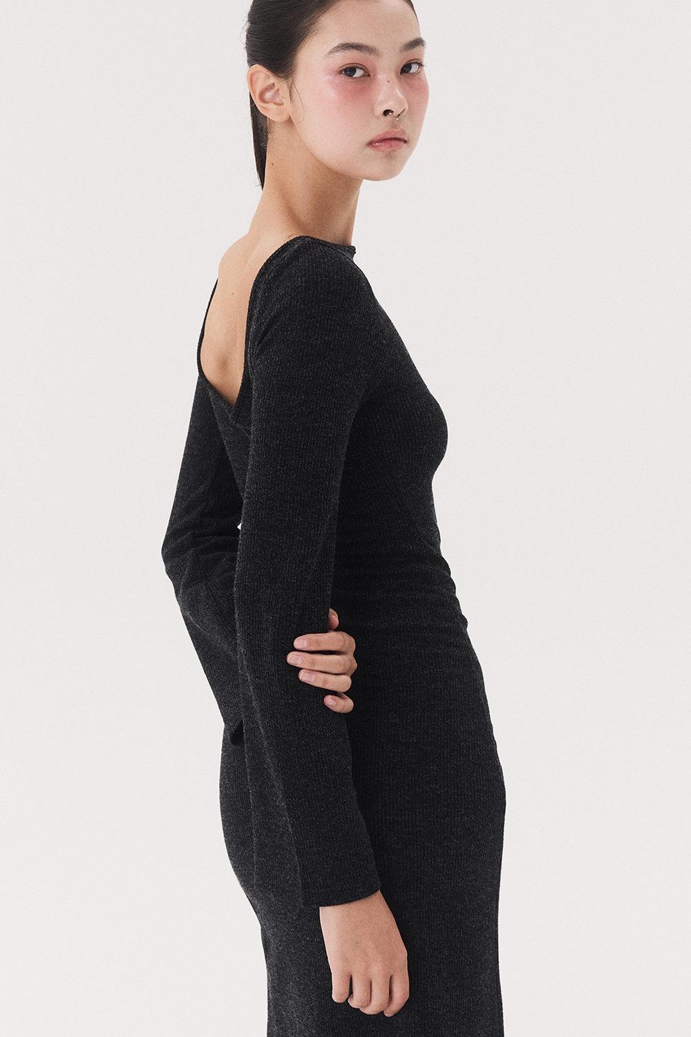 KNIT LONG SLIT DRESS_melange grey