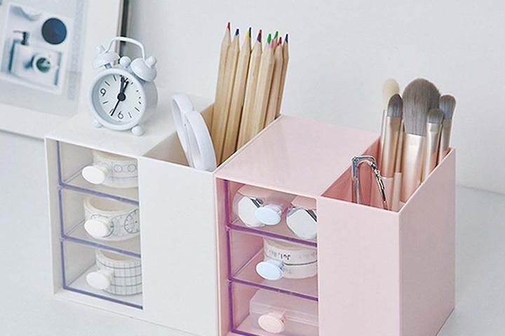펜꽂이 미니 3단 서랍 책상 소품 정리함 2colors