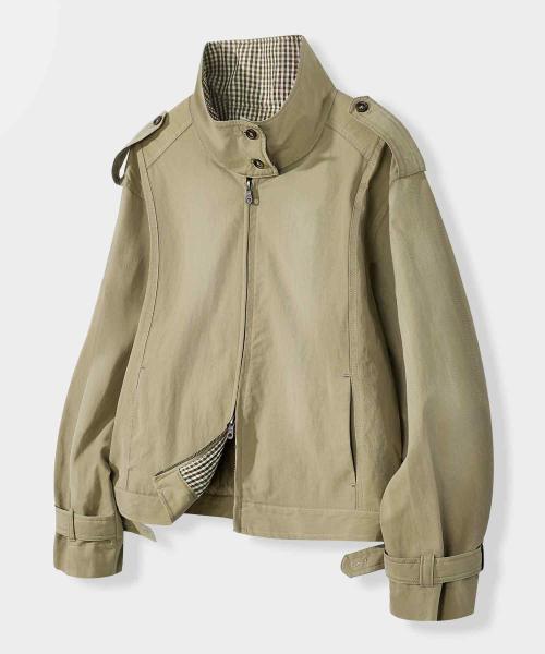 2WAY 하이넥 트렌치 블루종 자켓_베이지