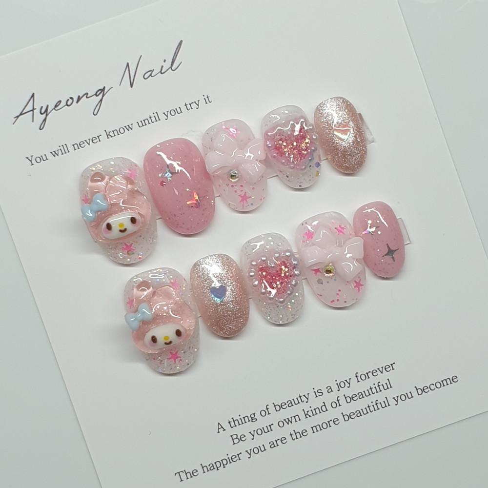 산리오 핑크 마이멜로디 수제네일팁