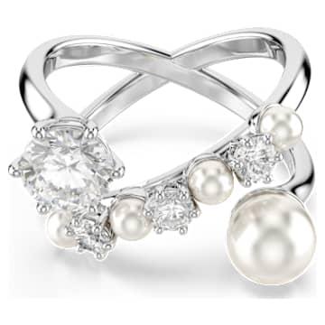 Matrix 칵테일 링, 크리스털 펄, 라운드 컷, 화이트, 로듐 플래팅