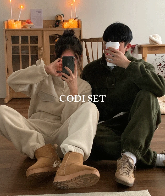 [남녀공용] 헤링본 웜히트 플리스 아노락 세트