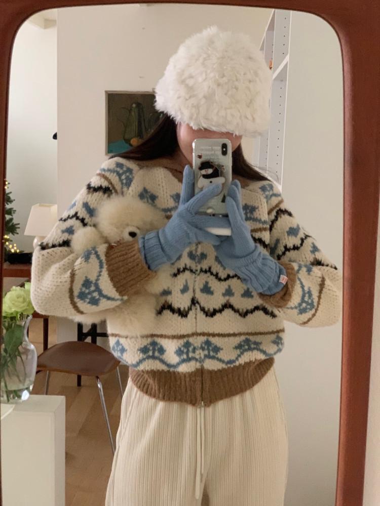 (sale) 어바웃 자카드 니트 집업