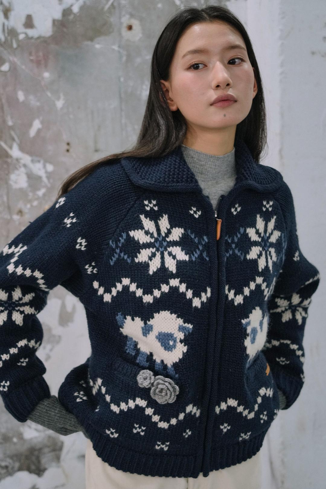 WOMAN 울 블랜드 코위찬 니트 점퍼 [NAVY]