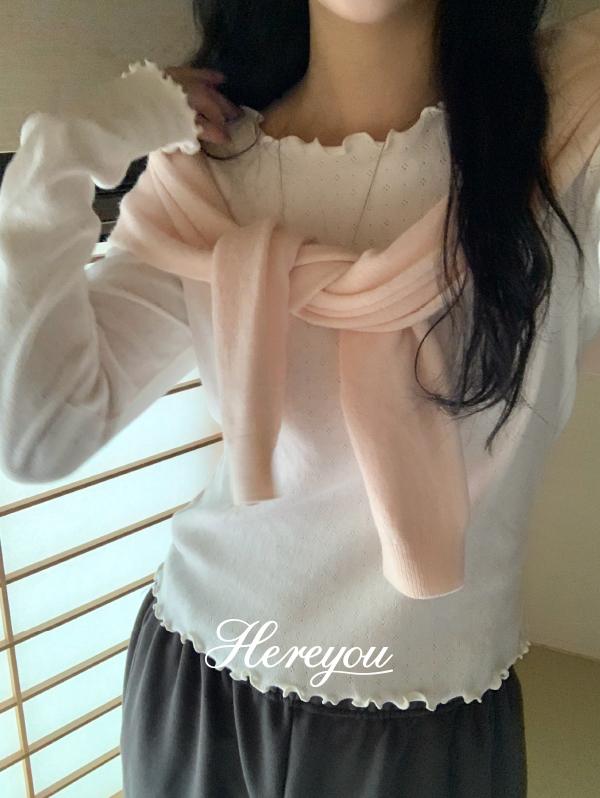 유리에 주문폭주 이너템!👼🏻 [here you] 윙즈 트리밍 긴팔 tee - 6color (레터링/자수/날라리/펀칭/스카시/레이어드/긴팔티셔츠)