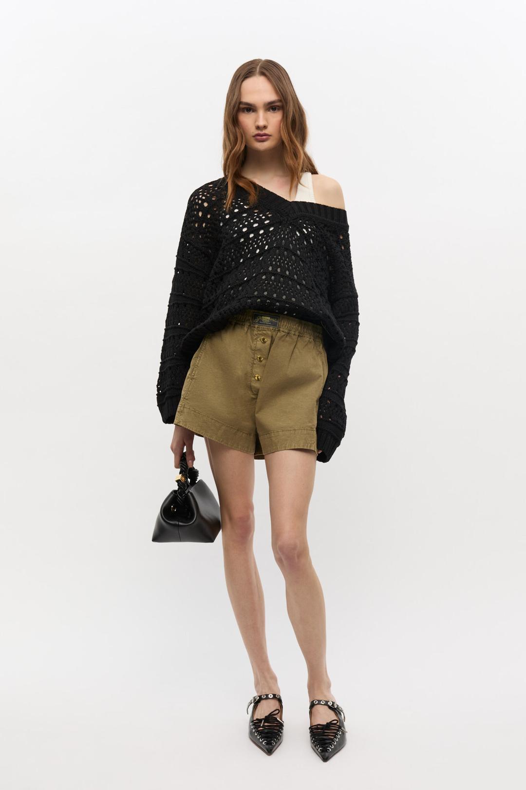 Green Washed Cotton Shorts