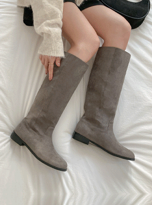 마리공주 베어리 통넓은부츠 둥근코 스웨이드 니하이 롱부츠 (2.5cm)