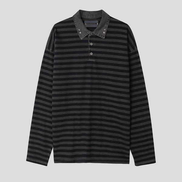 Karoah western stripe collar long sleeves (charcoal)