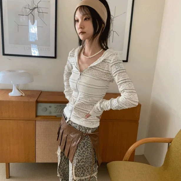 물결 레이스 워머 슬림 투웨이 후드집업