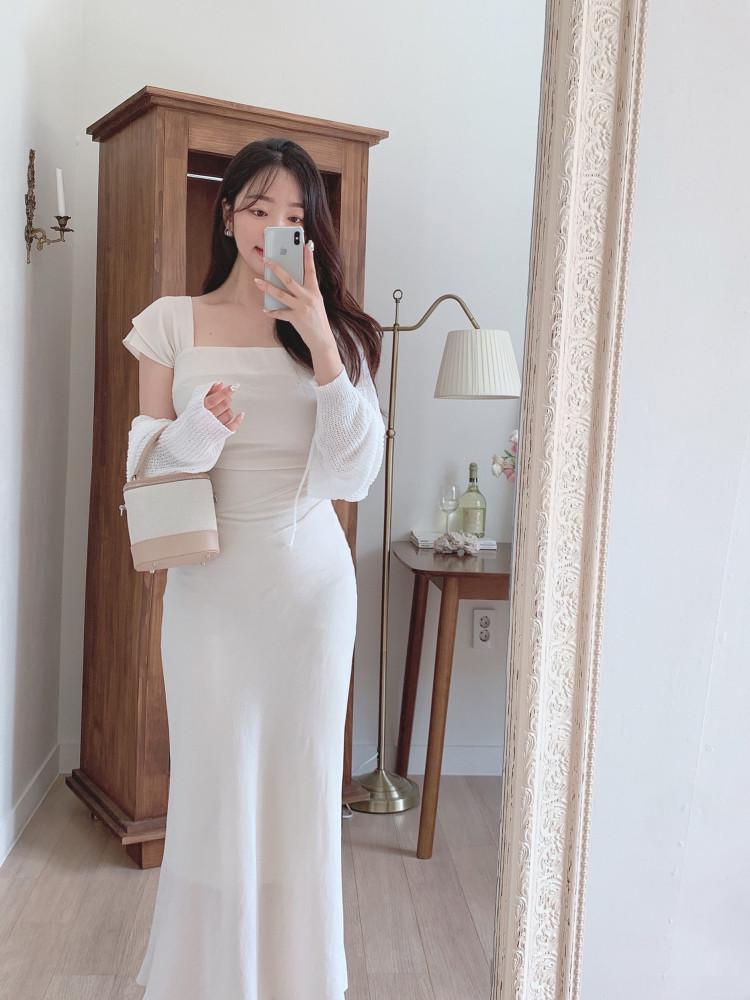 [바로배송/5%] 자체제작 -5kg 시그니처 요루 린넨 폴리 스퀘어넥 머메이드 롱 원피스 (무지버전) 휴양지룩