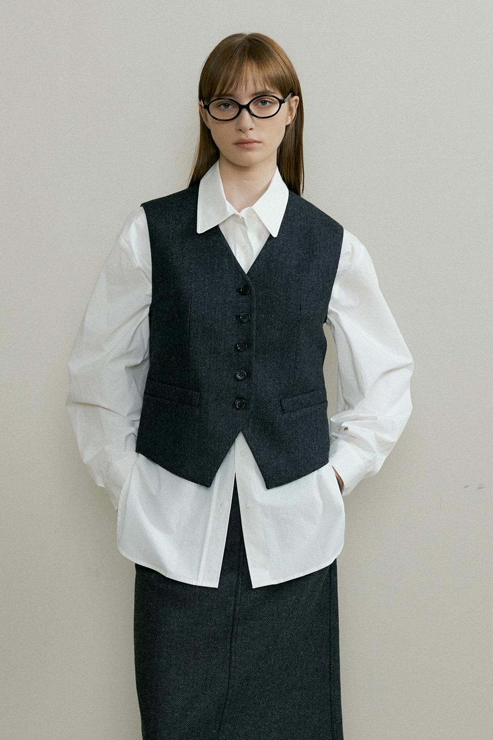 WOOL HERRINGBONE VEST - Charcoal