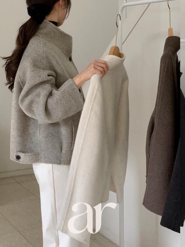 아뜨랑스 [울함유/실물1위] 핸드메이드 하이넥 울 숏 코트 데일리 겨울코트 겨울핸드메이드 울코트 데일리룩 데이트룩 하객룩 하프코트 숏코트 연말룩 ct1646