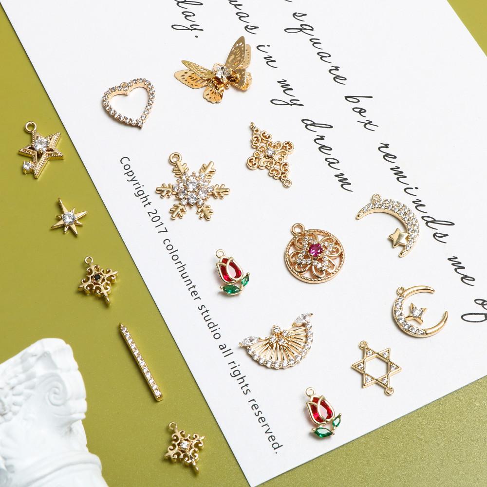 목걸이부자재 목걸이재료 키링부자재 구리 도금 리얼 골드 마이크로 세트 지르콘 레트로