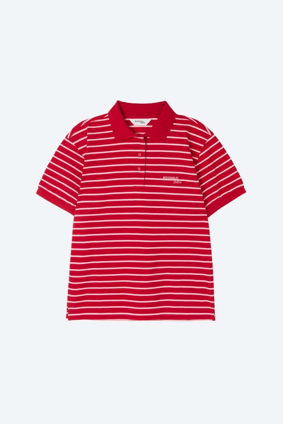 M.C UNISEX, Stripe PK Half Shirt / Red Pink