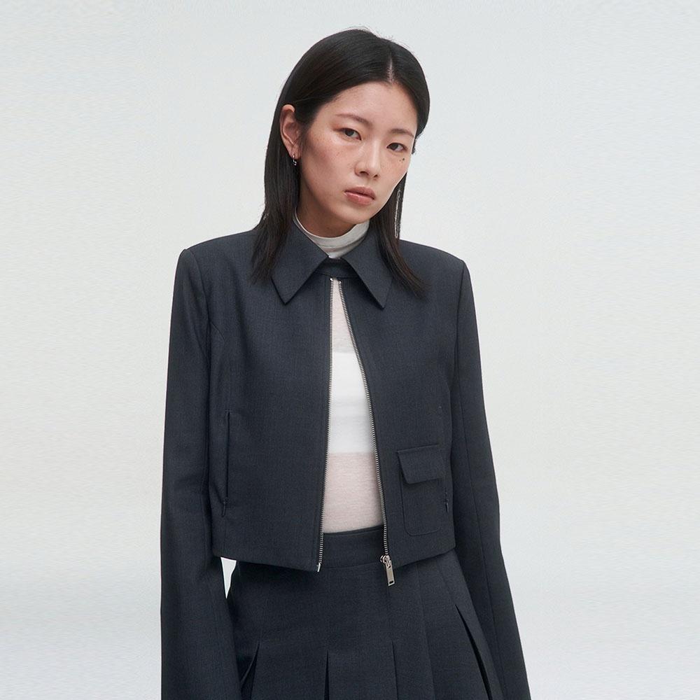 CROPPED ZIPPER JACKET [CHARCOAL]