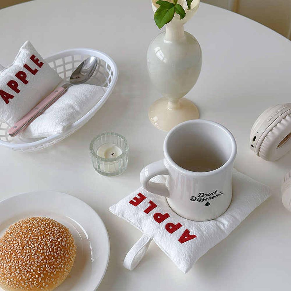 Apple 자수 냄비받침 코스터 컵받침 패브릭 받침대 주방소품