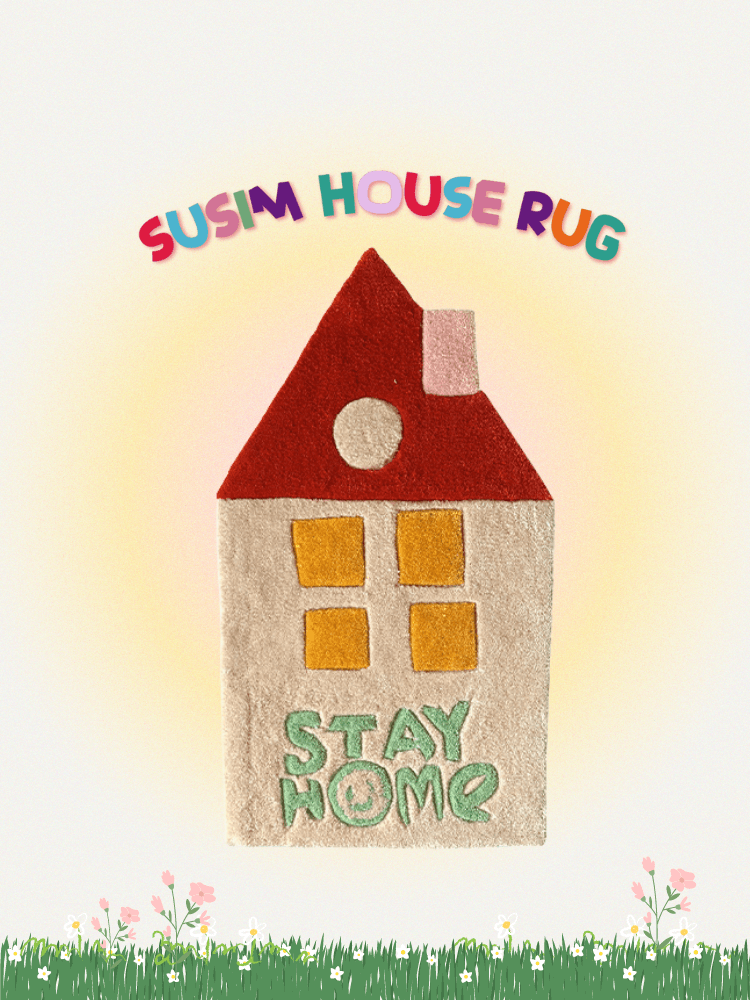 수심 Red House Rug 레드 하우스 러그 y2k 침실 카펫 집 모양 유니크