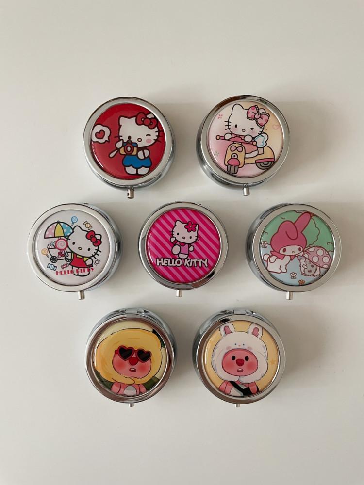 [젬마풀] 키티 원형 미니 거울 악세사리 보관함 틴케이스 (7type)