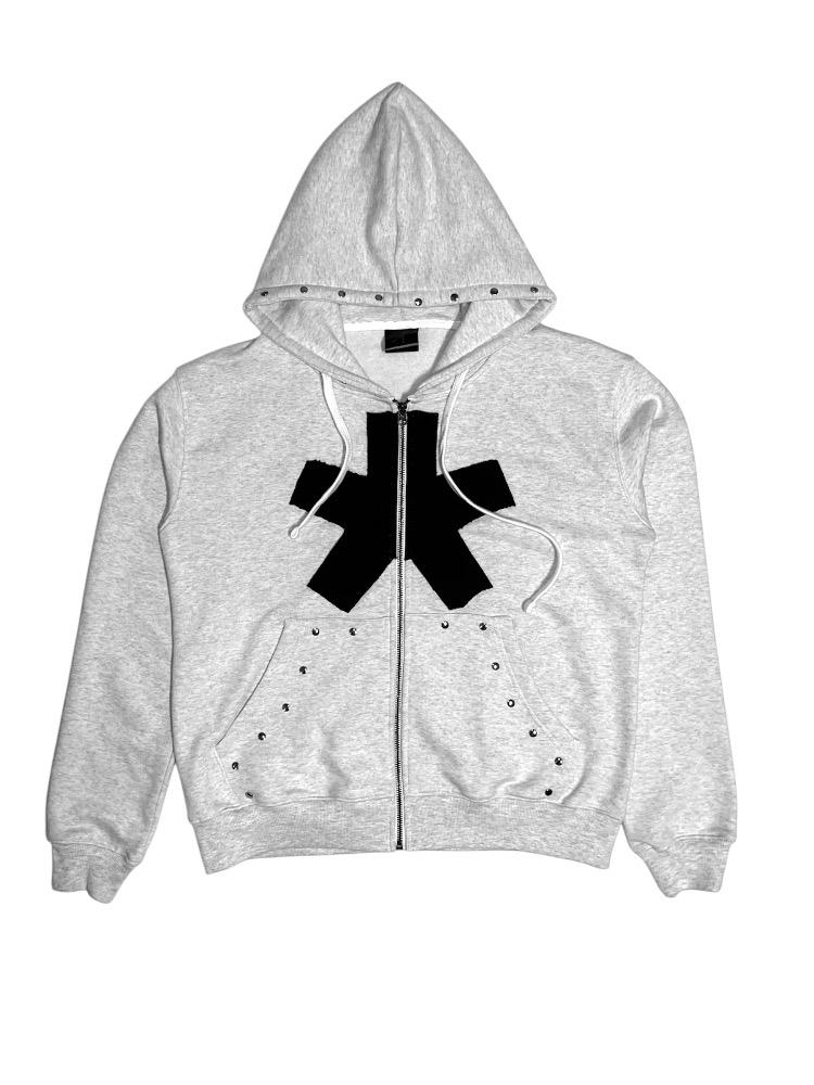 STAR PATCHED HOODIE ZIP-UP (GREY)