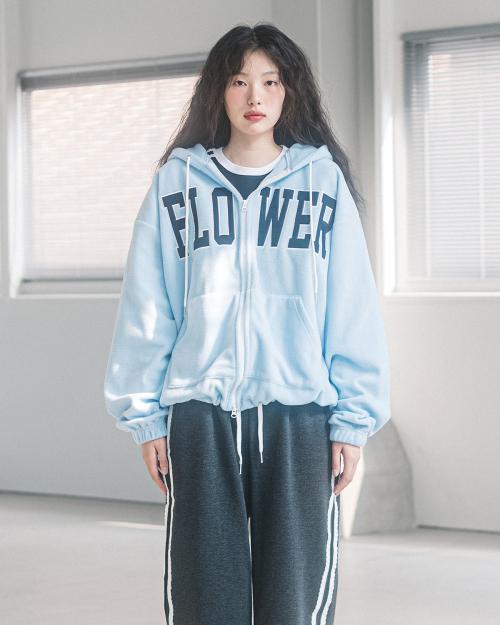 FLOWER FLEECE ZIP UP HOOD(SKY BLUE)