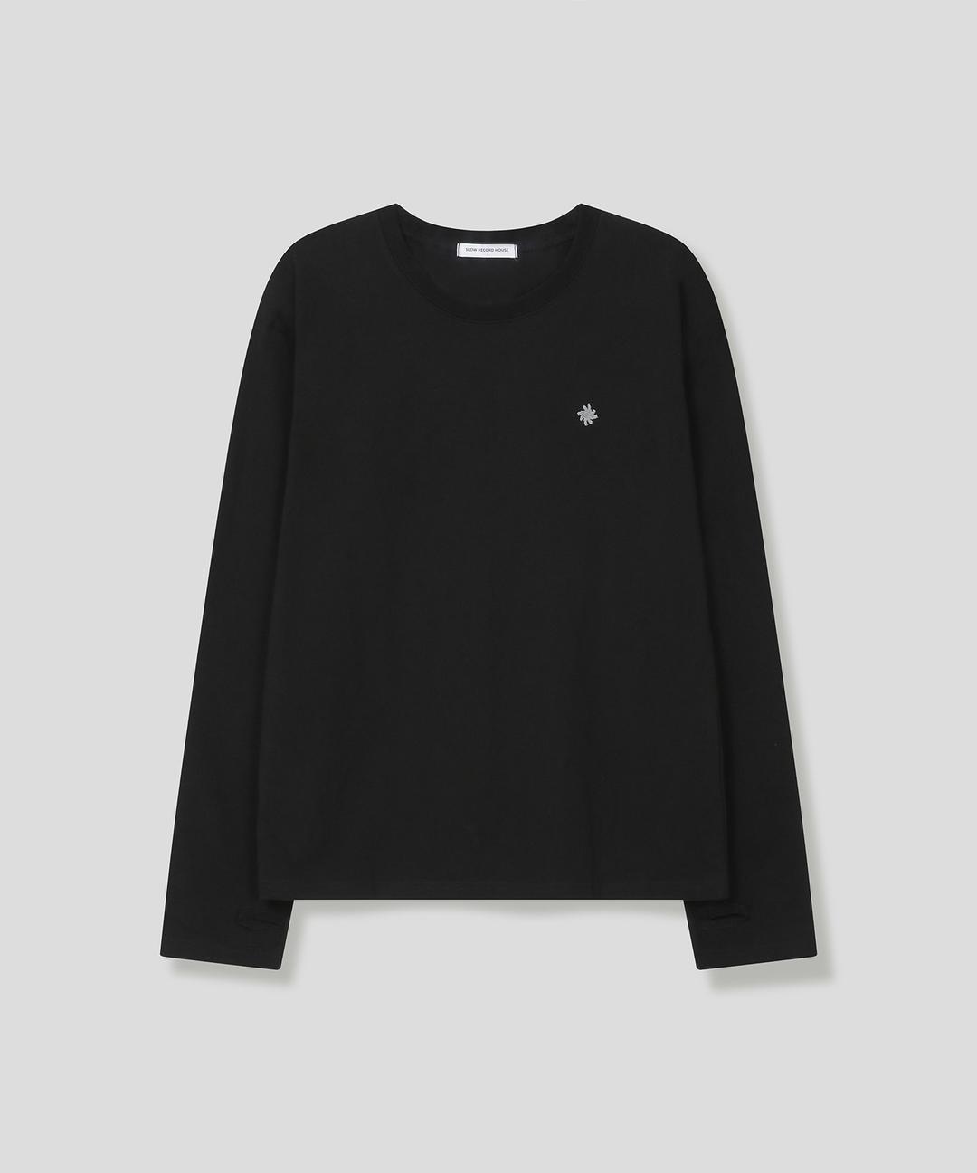 핑거홀 크롭 롱 슬리브_블랙