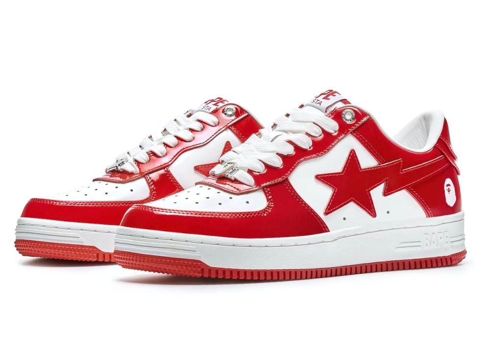 베이프 스타 패턴트 레더 A Bathing Ape Bape Sta Patent Leather White Red (2023)