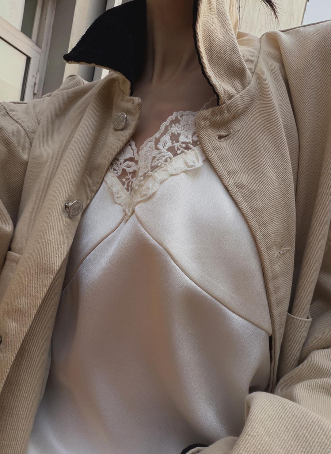 새틴 레이스 슬립