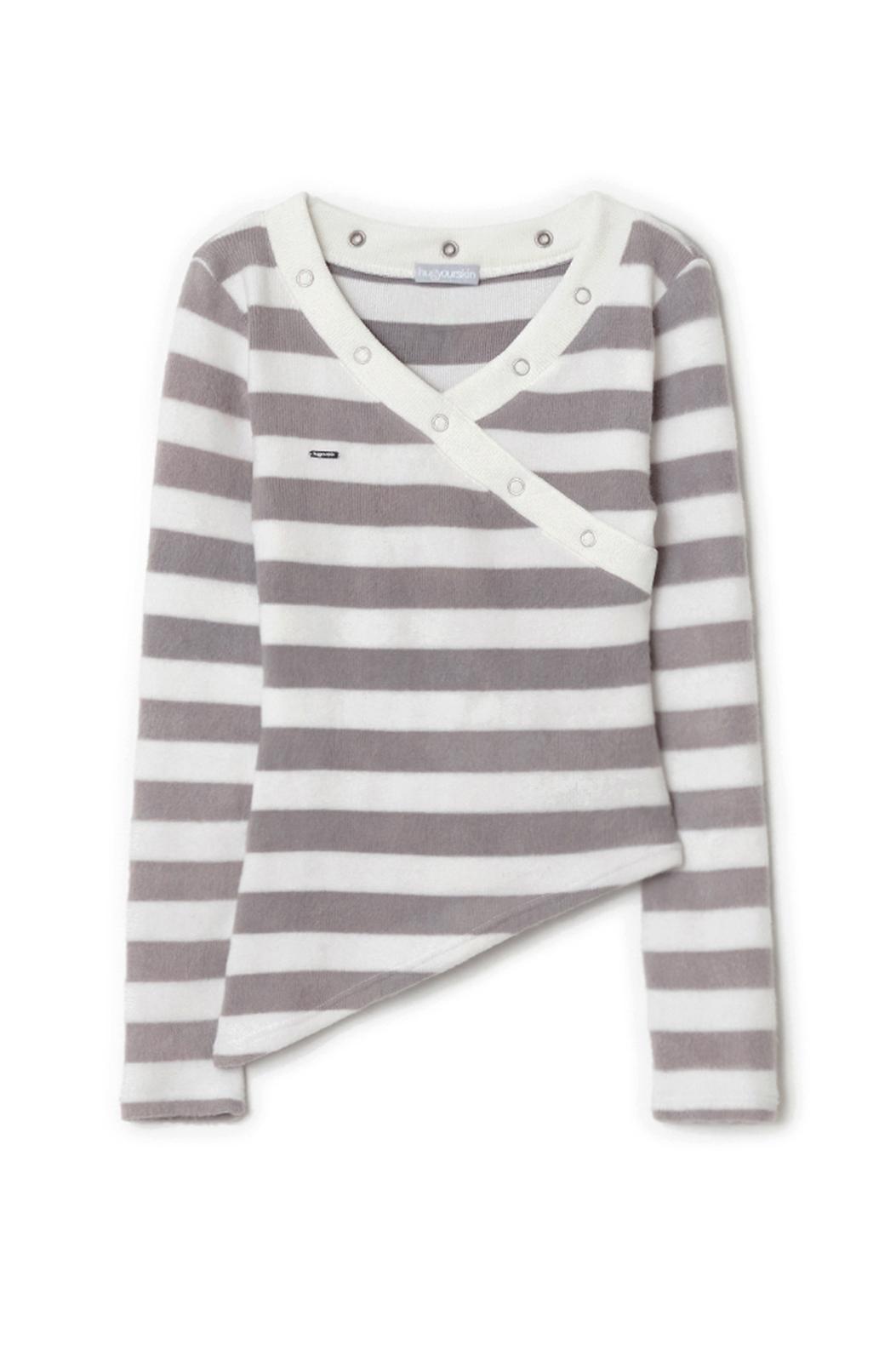 Stripe v-neck knitted top (White Purple)