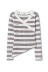Stripe v-neck knitted top (White Purple)