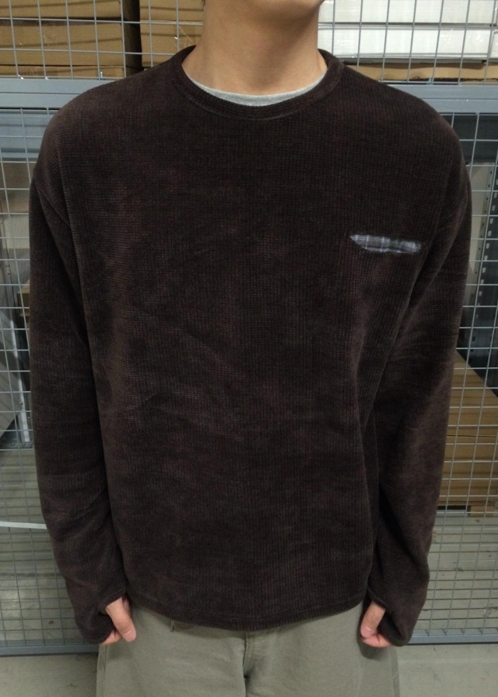 Check Pocket Velvet Sleeve Tee