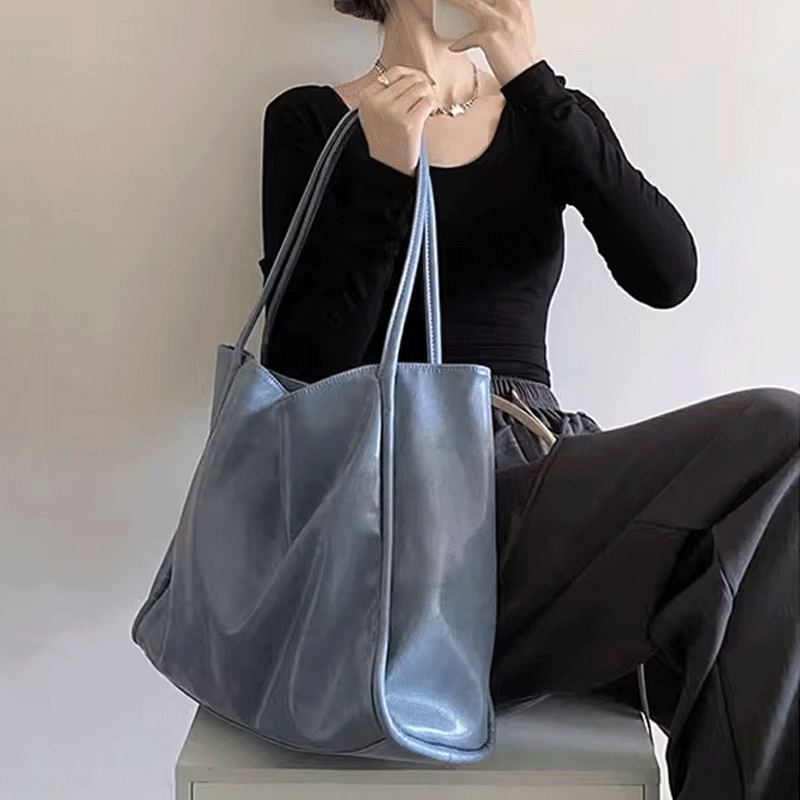 (2color)글로시 스퀘어 숄더백 빅백 노트북가방 보부상