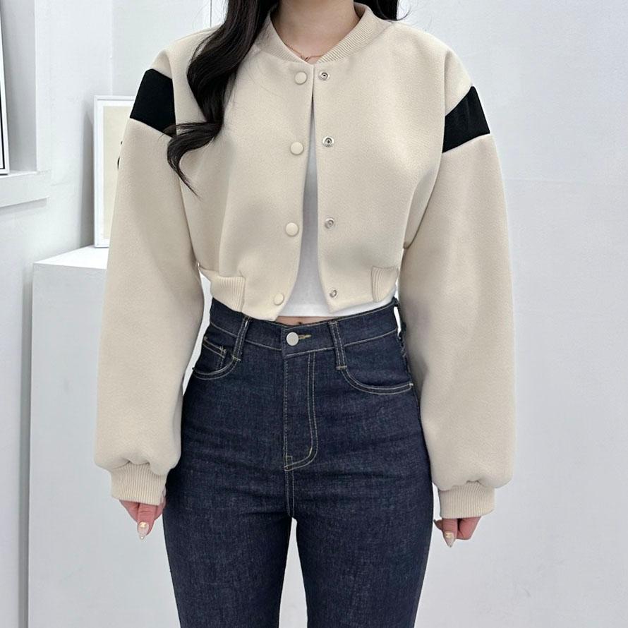 [크롭 바시티 자켓] y2k 간절기 모직 숏 배색 야구 잠바 블루종 점퍼 아우터
