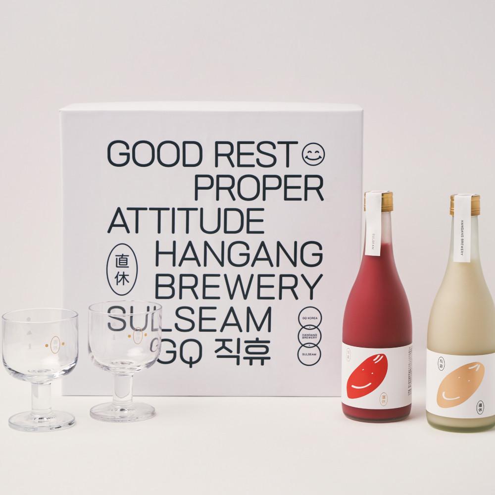 [설선물세트] 직휴막걸리 GQx한강주조x술샘 /375ml 2병 / 전용잔 2잔 / 선물 박스 [원산지:국산(서울특별시 강서구) 등]