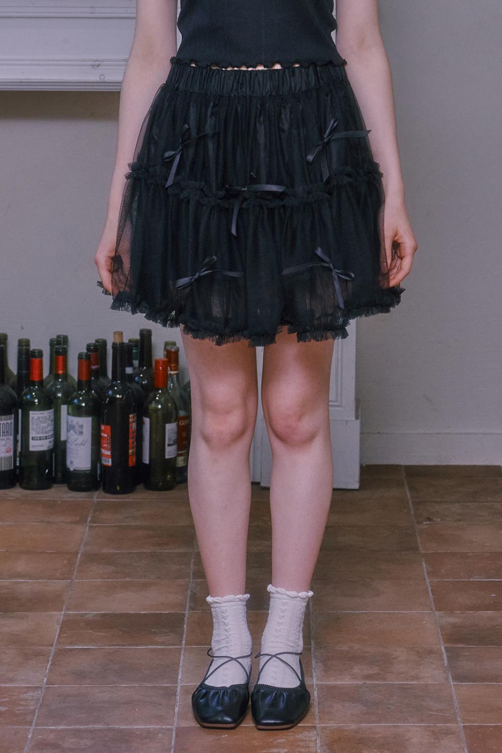 Ribbon cancan lace skirt - BLACK