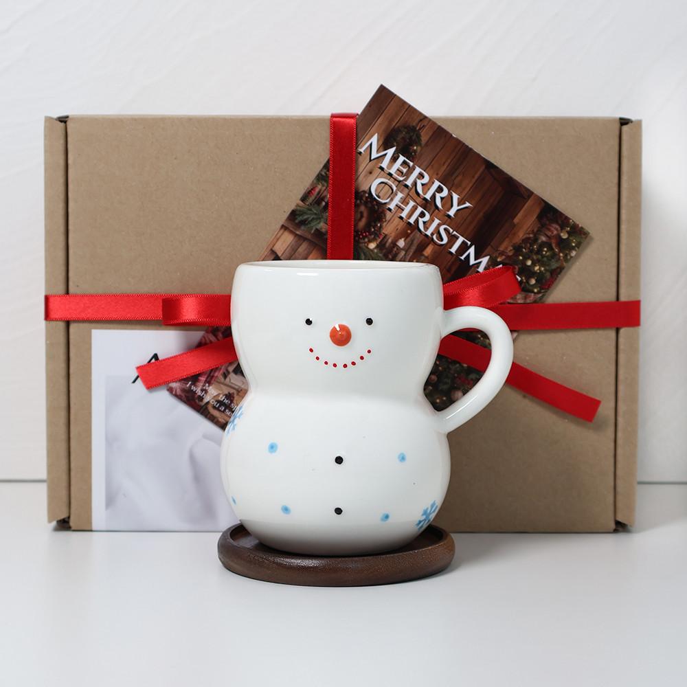 눈사람 머그컵 크리스마스 선물 세트 (컵받침O)