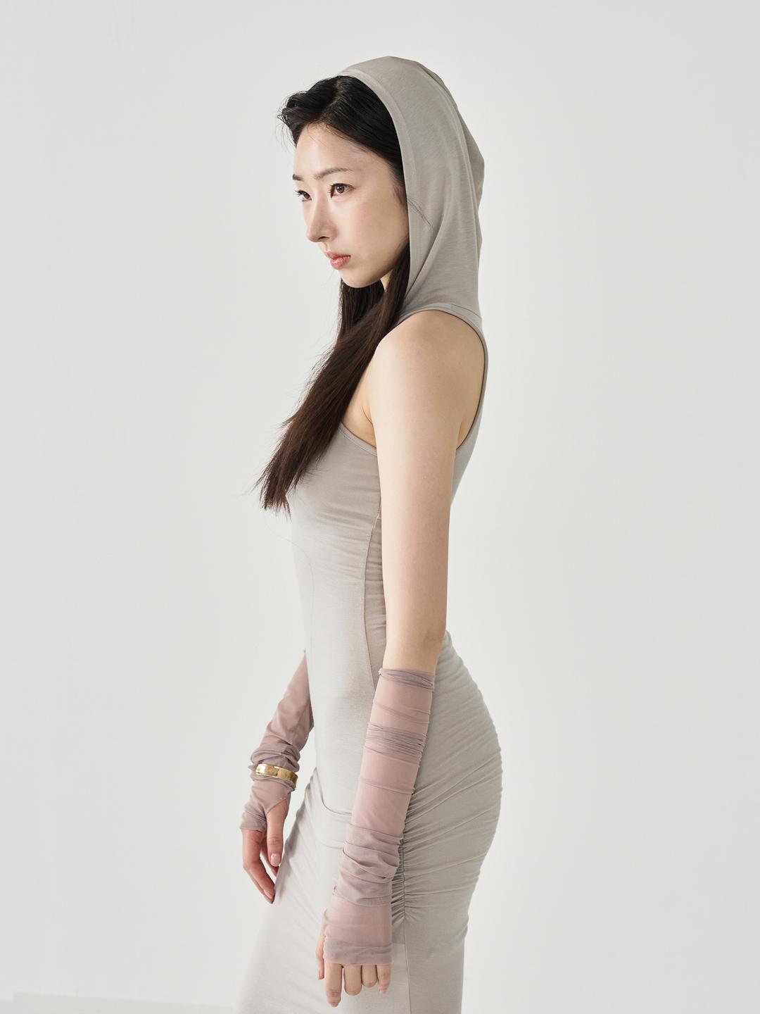 HOOD MAXI DRESS BEIGE