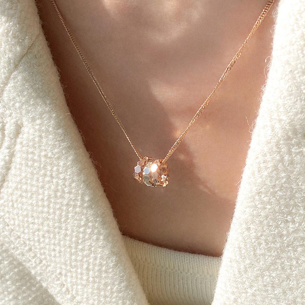 14k 18k 실리아 육각 링 팬던트 목걸이 - 비하이브 큐빅 레이어드 심플 데일리 금