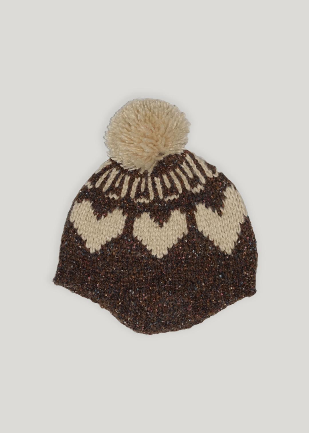 FAIRY HEART POM POM BEANIE - BROWN