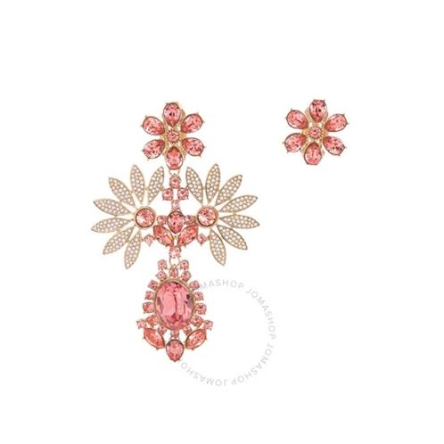 Burberry Rhinestone Flower Mismatched Cocktail Earrings in Coral Pink