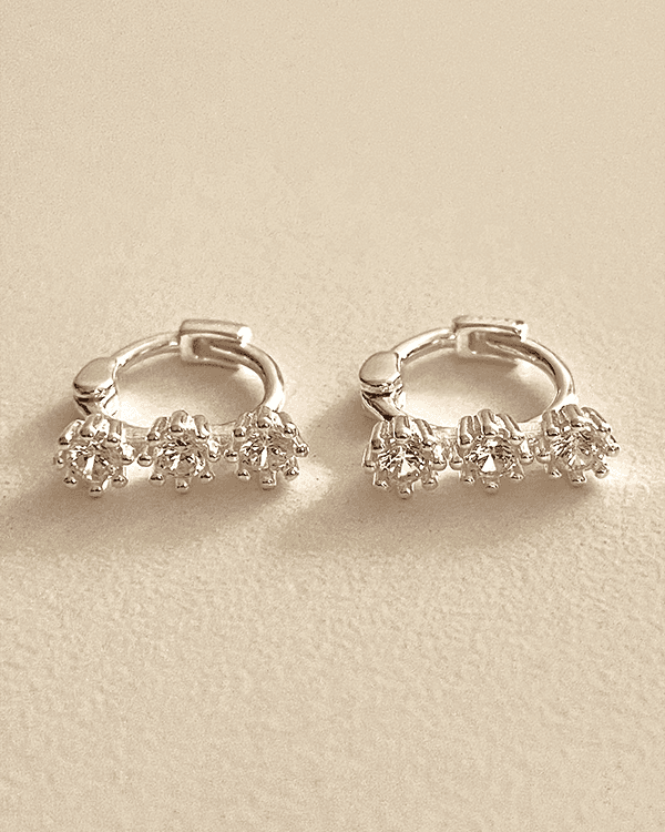 [무배] 실버925 트리플 큐빅 스틱 원터치 링 귀걸이